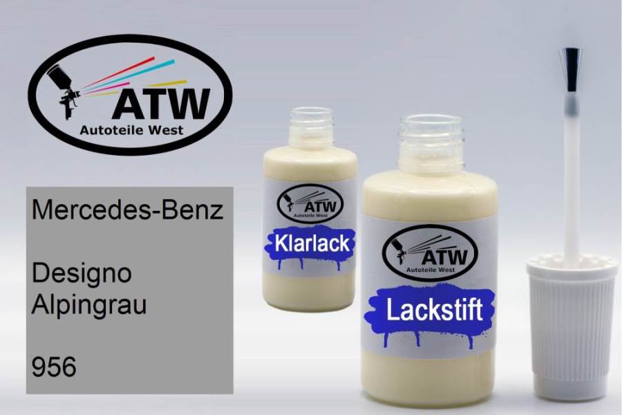 Mercedes-Benz, Designo Alpingrau, 956: 20ml Lackstift + 20ml Klarlack - Set, von ATW Autoteile West.